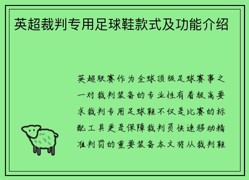 英超裁判专用足球鞋款式及功能介绍